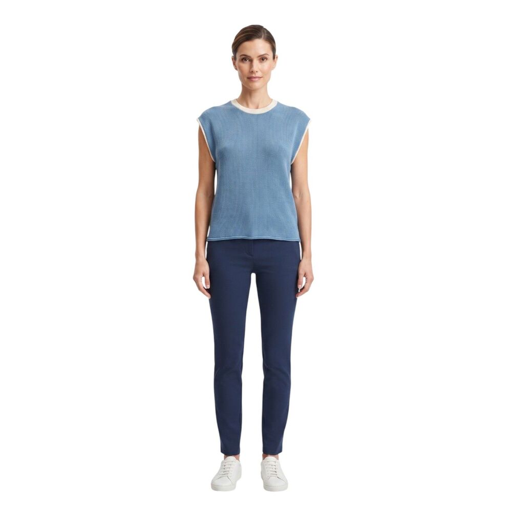 Etcyy Blue White Knit Sweater Sleeveless